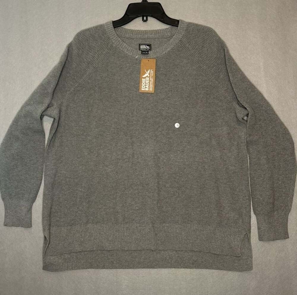 Eddie Bauer Cascadia Crewneck Sweater Size XL Grey Waffle Knit Pullover